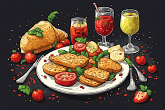 draw food in realistic cartoon illustration