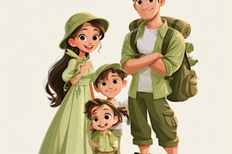 draw your family as adorable full body cartoon character