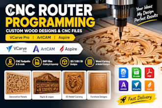 do cnc router programming, vcarve pro, artcam, aspire and gcode files for wood
