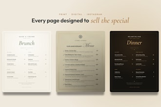design a modern restaurant menu, cafe menu or digital qr menu