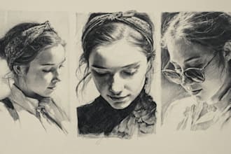 draw unique digital charcoal sketch and illustration