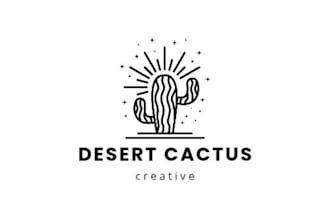 design modern desert cactus tree logo and vecor botanical branding