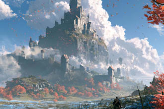 make a professional landscape concept art in painterly style