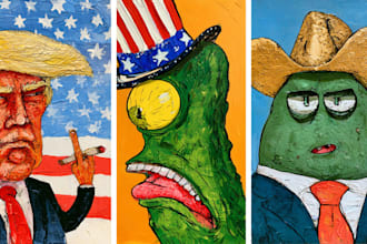 create humorous political cartoon artwork