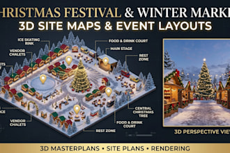 design a unique christmas festival map, winter market, and event layout