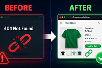 fix shopify broken links, 404 errors, 301 redirects and bugs