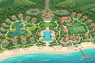 design resort maps, hotel maps and hospitality illustrations