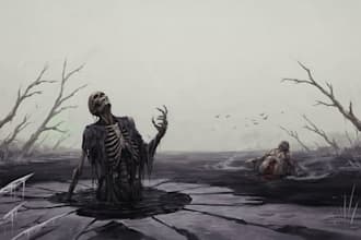 create detailed dark art, gore, creepy horror illustrations