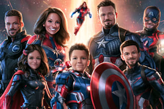 design a family superhero portraits for you