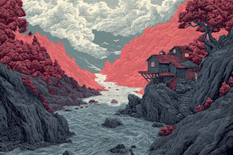 create a detailed nature inspired linocut artwork