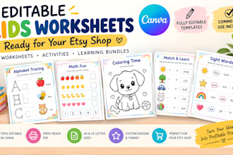 design kids worksheets and editable canva printables