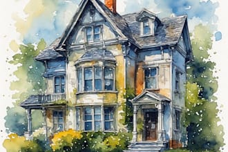 house and building photo into watercolor art