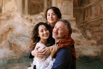 draw realistic family portrait, couple or group from photo