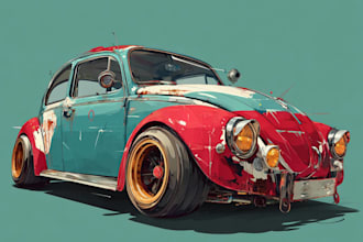 create a high quality custom car portrait illustration