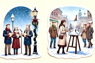draw custom cozy winter illustration, holiday card, or cute character design