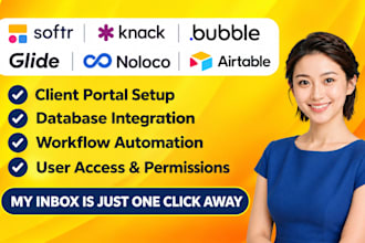 build client portals with softr knack bubble glide noloco airtable database sync