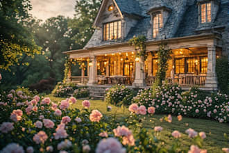 make watercolor wedding venue, house, landscape