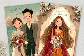 draw couple portrait for wedding illustration