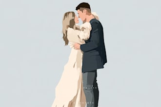 draw flat minimalist wedding couple portrait