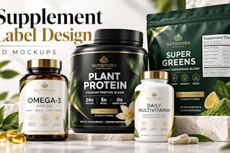design supplement labels with fda supplement facts panel and 3d amazon mockups