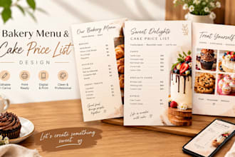 design an editable bakery menu and cake price list in canva