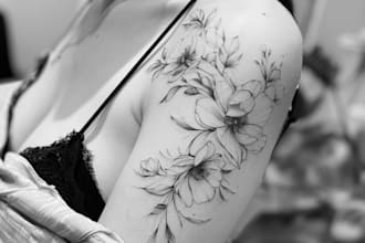 draw elegant fine line floral tattoos