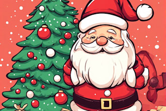 draw cute custom christmas illustration, holiday card, and vector art
