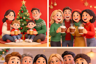 create a holiday caricature for family, groups, and business