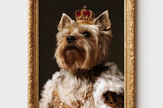 amazing royal pet portrait in custom caricature