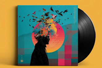 design futuristic y2k album cover art for single or ep