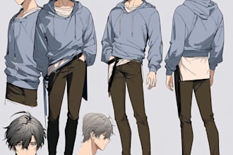 create character sheets and posters in an anime art style