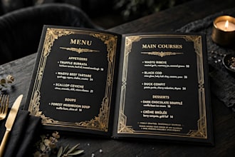 design luxury restaurant menu, cafe menu, and qr code digital menu in canva