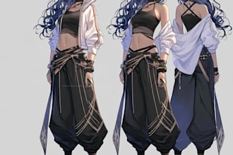 design a unique anime oc reference sheet with custom details