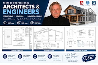 do structural, framing, foundation plans for wood, steel, and concrete structure