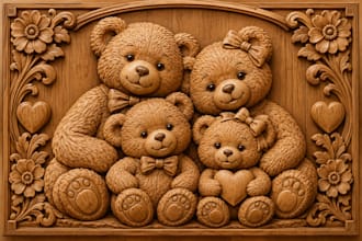 create family, teddy bear and traditional wall art portrait for cnc wood carving