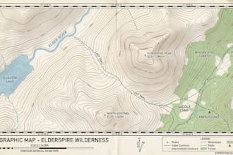 design a topographic custom contour map of any mountain or peak