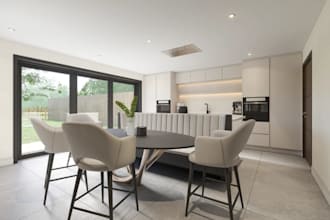 render 2d,3d pendley farmhouse interior,exterior driveway,kitchen cabinet design