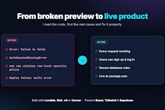 fix, finish and deploy your lovable or bolt app with supabase