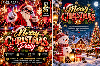 design merry christmas party flyer and christmas card