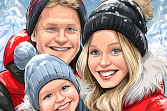 draw a custom winter christmas caricature for the holidays