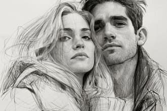 draw a cute cartoon couple portrait