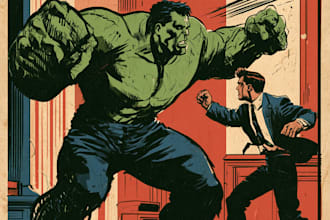 draw vintage illustration, distressed retro or comic art