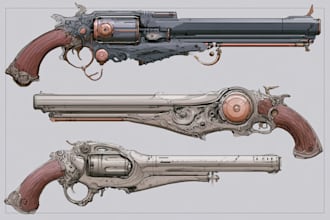 design concept art for weapons