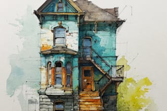hand draw architectural home building portrait