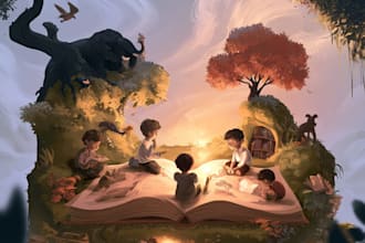 draw children book cover illustration and children story art
