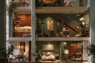 interior design and realistic a rendering