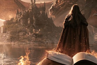 illustrate an epic fantasy book cover with original artwork