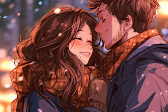 draw a cute anime couple illustration in my art style