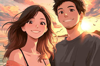 draw a cute anime couple illustration in my art style