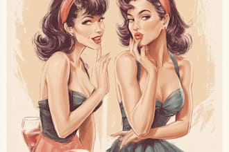 design custom classic 1950s pinup girl illustration for t shirts or merch